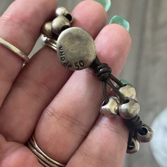 UNO de 50 Leather And Silver Beaded Bracelet - Picture 2 of 2